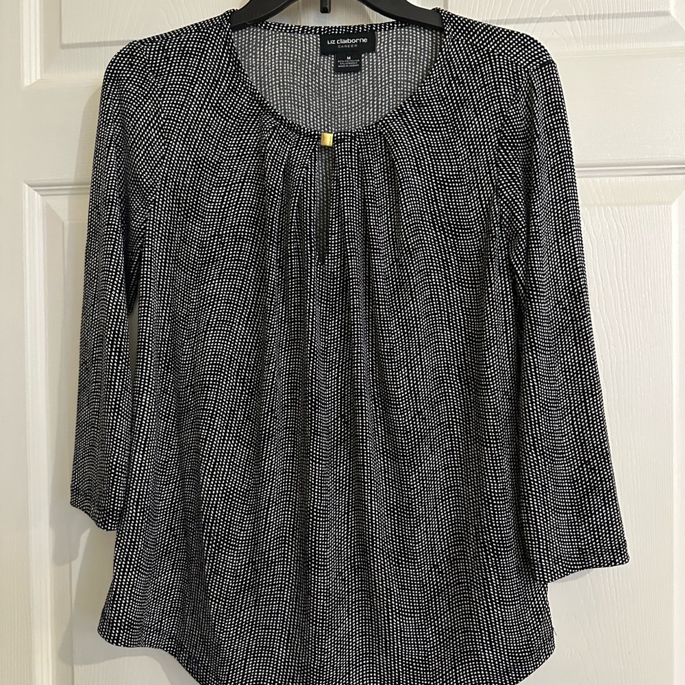 Liz Claiborne Gray 3/4 Sleeve Relaxed Blouse